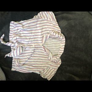 button up striped crop top